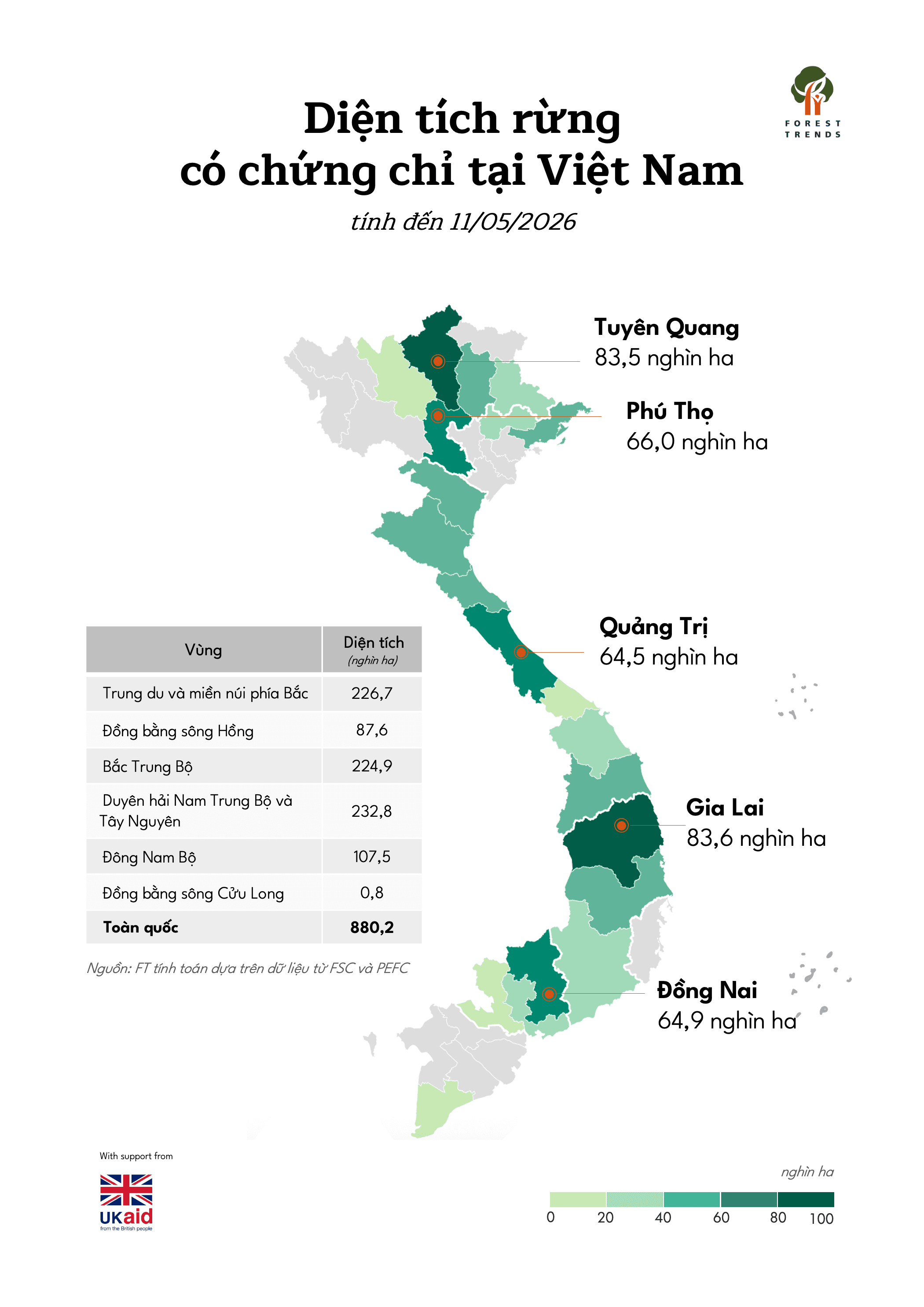 Bản đồ diện tích rừng có chứng chỉ tại Việt Nam (đến 11/05/2026)