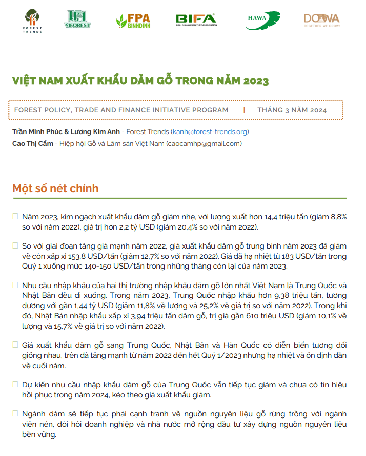 Việt Nam xuất khẩu dăm gỗ trong năm 2023