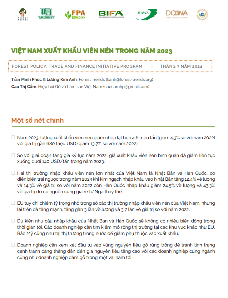 Việt Nam xuất khẩu viên nén trong năm 2023